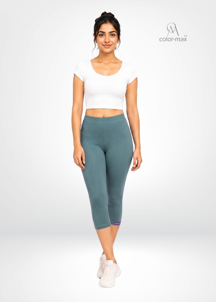 DARK STEEL - Premium Cotton Lycra Capri Leggings